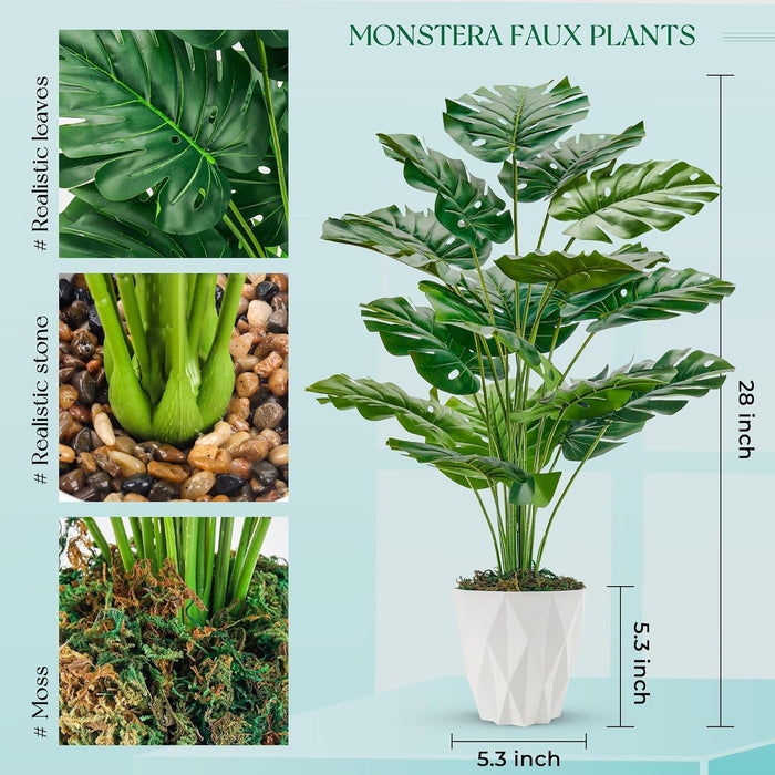28" Tall Fake Plants, Monstera Plant in White Pot for Office Decor