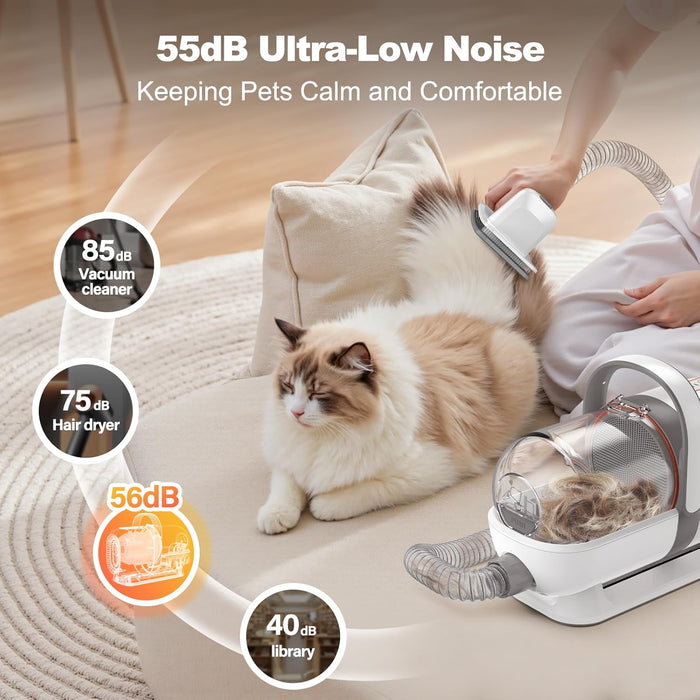 6-in-1 Dog Grooming Vacuum Kit, Pet Clipper & Nail Grinder, White