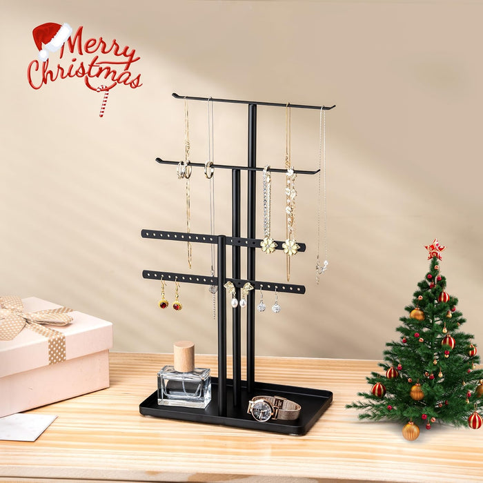 Black Jewelry Organizer: 14.5" Sturdy Stand for 80 Pcs Jewelry