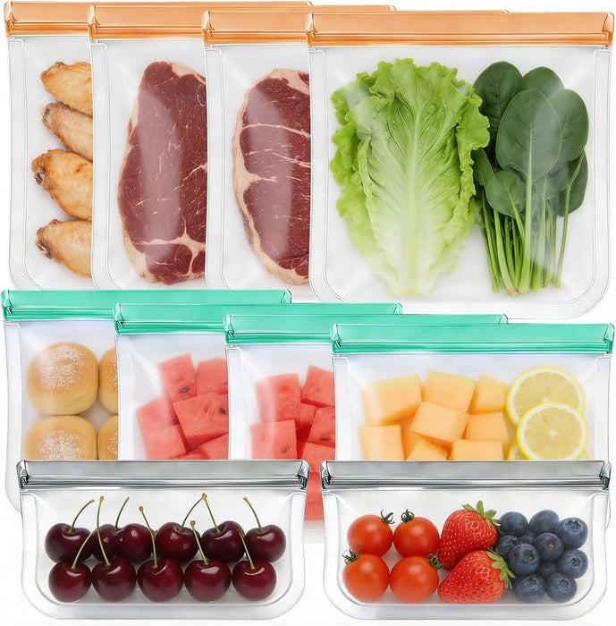 10 Pack Reusable Food Storage Bags Freezer Safe Dishwasher Leakproof