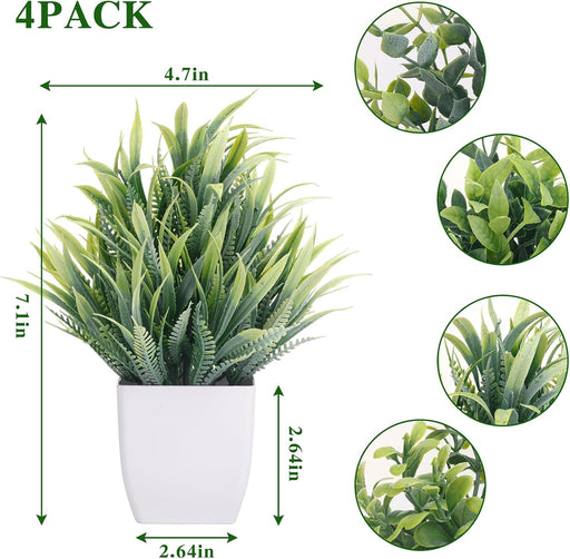 Fake Plants 4 Packs Small Artificial Greenery Mini White Potted Plants Bathroom Accessories Decorations for Desk Bathroom Office Home Room Kitchen Table Indoor