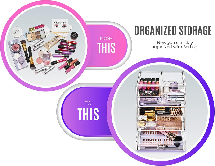 6-Drawer Makeup Organizer with Small & Wide Drawers (Clear)