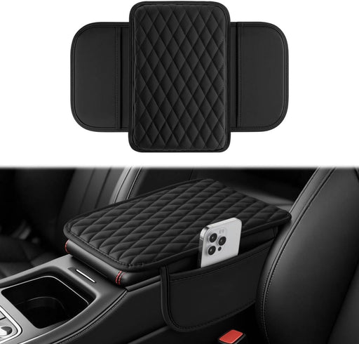 Car Center Console Cover, Upgraded Leather Car Armrest Cushion with 2 Storage Pockets, Universal Waterproof Cushion Pad,