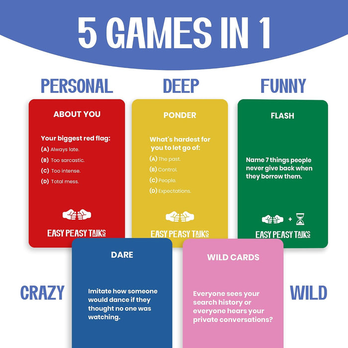 Easy Peasy Talks - Card Games for Adults and Family Game Night 5-in-1