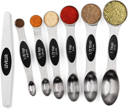 Magnetic Measuring Spoons Set Stainless Steel with Leveler, Stackable Metal Tablespoon Measure Spoon for Baking, Cups an