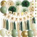 Sage Green Happy Birthday Party Decorations Retro Green Nude Ivory Dark Olive Kraft Paper Banner Balloons Neutral Rustic