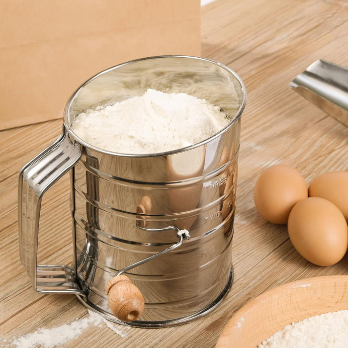Flour Sifter, Hand Crank Sifter for Baking with Fine Mesh Rotary