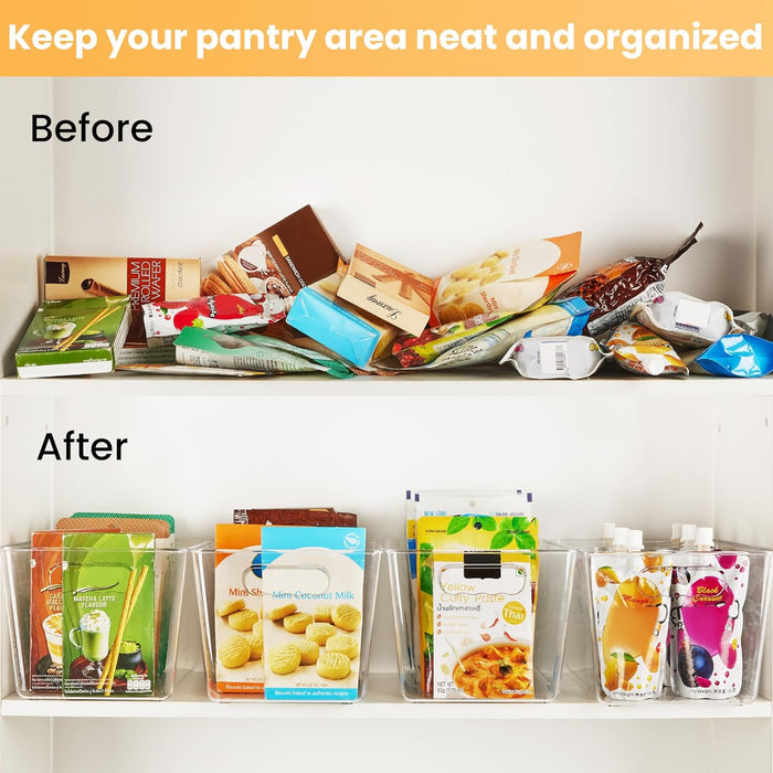 6 Pack Clear Storage Bins, Pantry Organizer Bins with Handle, Large