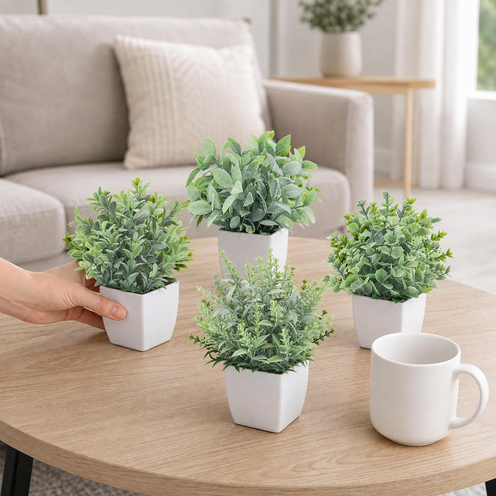 4 Pack 7" Mini Fake Plants, Artificial Plants for Bathroom Decor