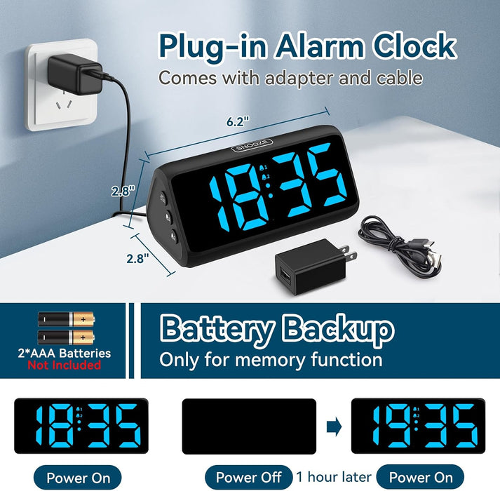 Digital Alarm Clocks for Bedrooms, Loud Alarm Clock with Dual Alarms, Bold Digits, 5 Dimmers, 4 Volumes, Snooze, Bedside Clock for Deep Sleepers Kids Teens Seniors, Plug in Clock, Easy to Set