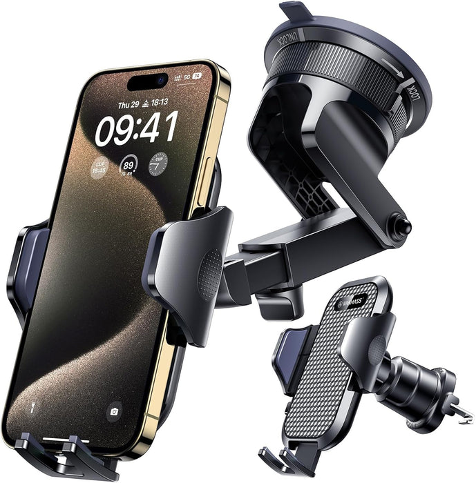 [True Military-Grade] Car Phone Holder [Upgraded Strongest Suction&Clip] Cell Phone Mount for Dashboard Windshield Vent 