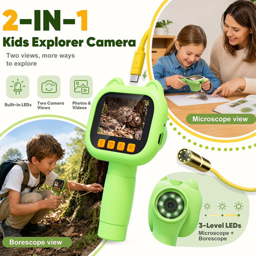 Kids Microscope with Borescope Camera,Dual-View STEM Explorer Kit
