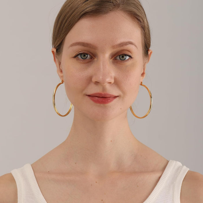 4mm Thick Gold Chunky Earrings Steling Silver Post Hoops Earrings For Women Hollow Tube Hoops Earrings Thick Gold Hoop Earrings Hypoallergenic Lightweight Gold Hoop Large Earrings 20/30/40/50/60MM