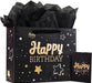 13" Birthday Gift Bag with Tissue Paper & Card(1 Pack Black Gold)