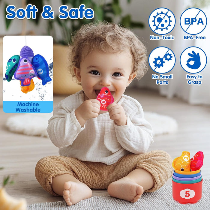 Montessori Toys for 1 Year Old: Cloth Fishing Game with Stacking Cups