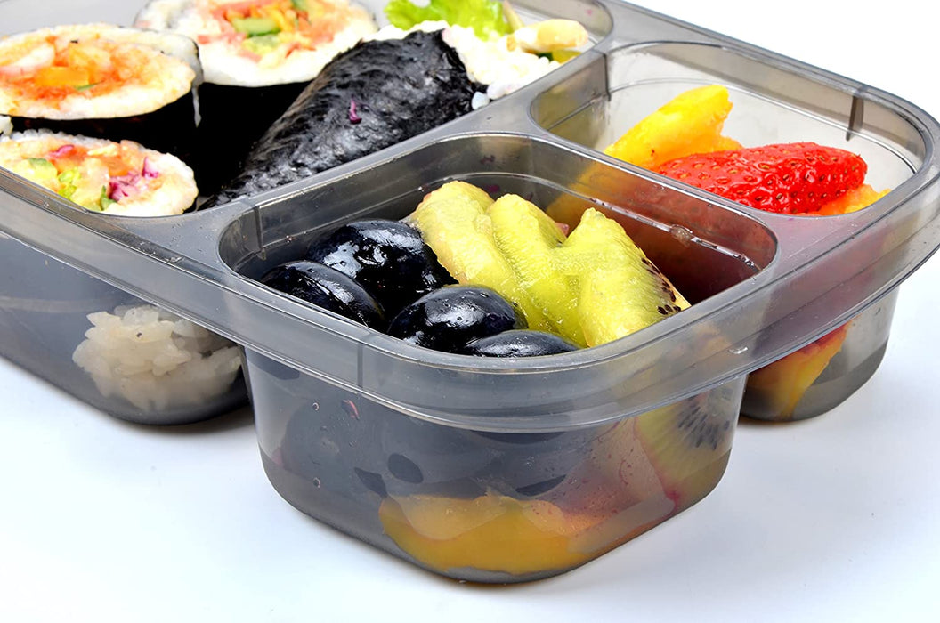 7 Pack Bento Lunch Box, Meal Prep Containers, Reusable 3 Compartment Plastic Divided Food Storage Container Boxes