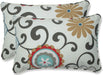 Bright Floral Indoor/Outdoor Throw Pillows, 2 Count, Lumbar - 11.5" x 18.5", Blue/Brown Pom Pom Play