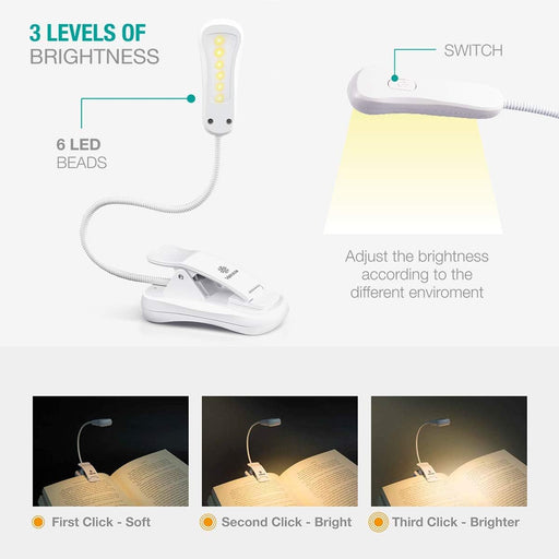 3000K Warm LED Rechargeable Book Light(Elegant White)