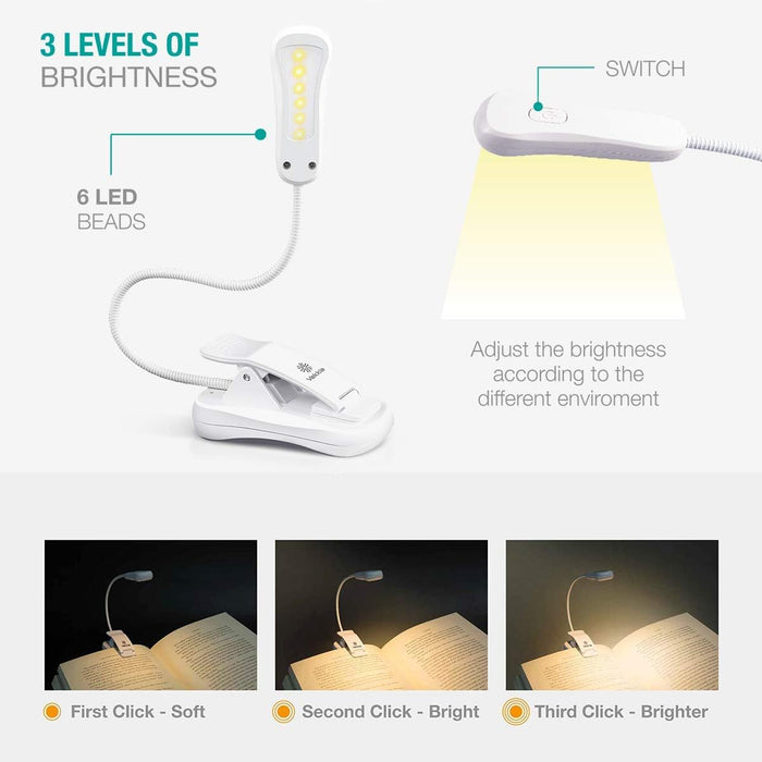 3000K Warm LED Rechargeable Book Light(Elegant White)