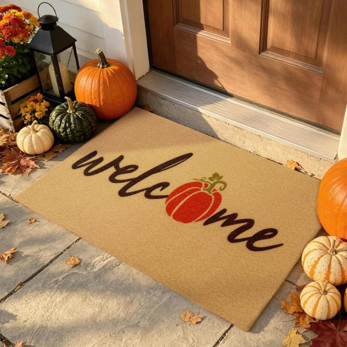 Fall Door Mat, Non Slip Front Porch Pumpkin Welcome Mat 17"x30"