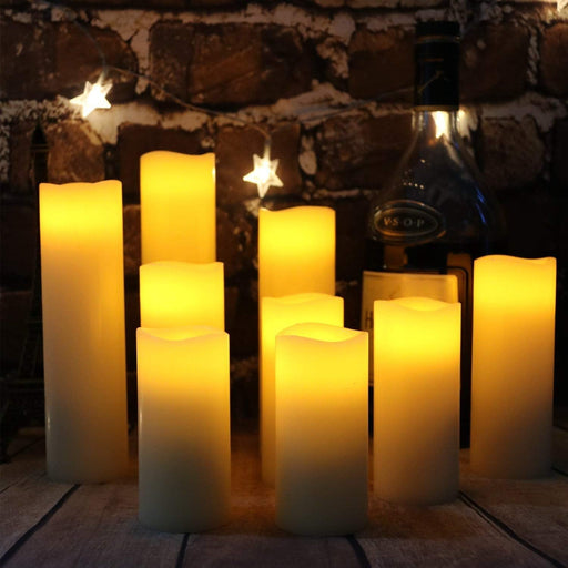 Flameless Candles Led Candles Pack of 9 (H 4" 5" 6" 7" 8" 9" x D 2.2") Real Wax Battery Candles with Remote Timer for Ho
