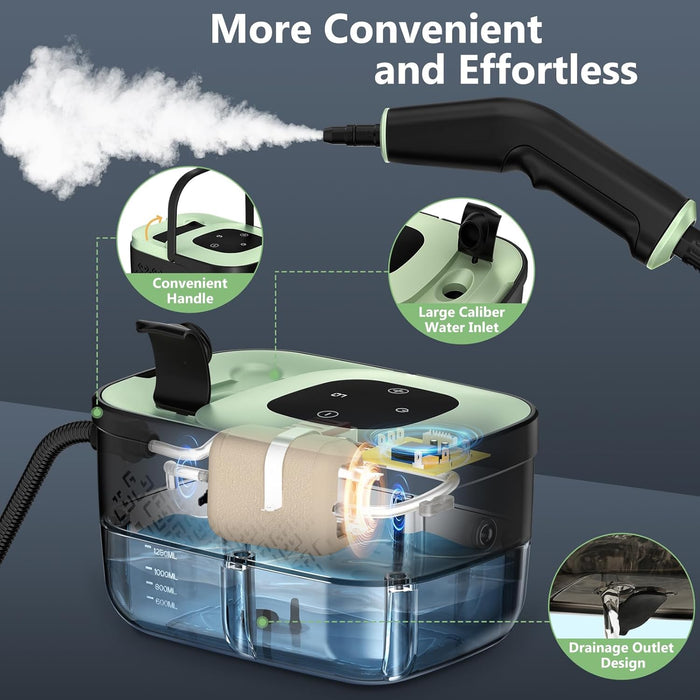 Steam Cleaner, Portable Steamer for Cleaning with 16pcs Accessories, 6-Level Adjustable and 15s Heat-Up, Handheld Steam 