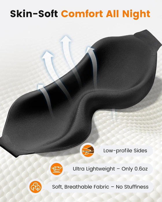 3 Pack Sleep Masks for Side Sleepers, True Blackout 3D Eye Mask for Sleeping, Zero Eye Pressure, Lash-Friendly, Adjustab