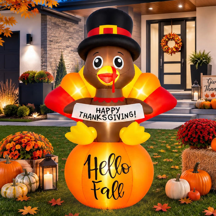 Inflatable Turkey Outdoor Decorations, 6FT Cute Thanksgiving Blow Up Decor