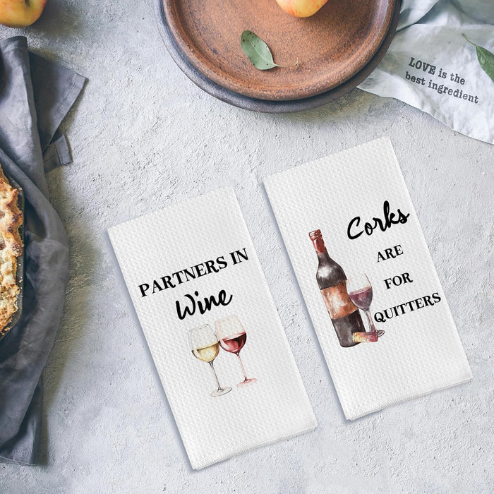 Funny Wine Kitchen Towel Set, Decor Gifts for Women & Wine Lovers, Funny Tea Towels, 2 x 16x24 Inch