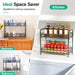 Spice Rack Organizer for Countertop, 2-Tier Foldable Metal Rust-Proof Standing Large Seasoning Storage Shelf with Guardrail and Mesh Design for Kitchen Cabinet Bathroom Living Room Pantry, Black