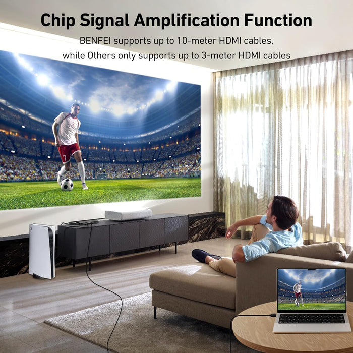 HDMI Switch 4 in 1 Out 4K@60Hz, 2K@144Hz, HDCP 2.3 【with Adaptive Equalization Support 10M HDMI Transmit】 Compatible for PS5/4, Xbox, Roku, FireStick, Switch