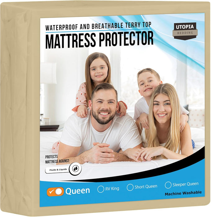 Waterproof Mattress Protector Twin Size, Premium Terry Mattress Cover 200 GSM, Breathable, Fitted Style with Stretchable Pockets (White)