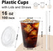 100 Pack 16 oz Clear Plastic Cups with Lids and Straws