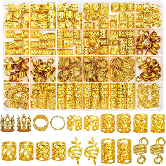 220 Pcs Gold Hair Jewelry for Braids, Loc Jewelry for Hair Dreadlock, Loc Charms for Women, Metal Gold Braid Rings Cuffs