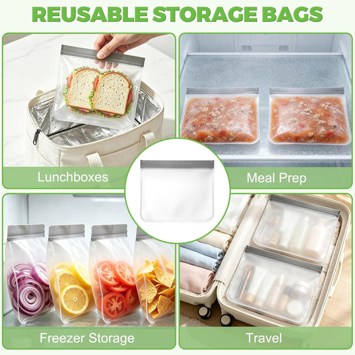 10 Pack Reusable Sandwich Bags, BPA-Free Reusable Food Sorage Bags, Double Zipper Leakproof Freezer Bags Extra Thick Plastic Storage Bags for Sandwich Meal Prep Lunch Marinate Meat Snack