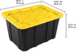 6 Pack 27 Gallon Heavy Duty Storage Bins with Snap Lids, Durable Plastic Storage Totes with Stackable Black Containers & Yellow Latching Covers for Home Garage Moving Organization