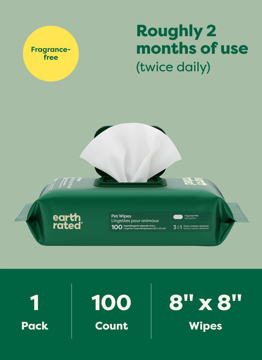Dog Wipes for Paws & Butt, Deodorizing, Unscented, 100ct