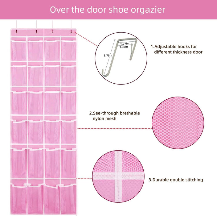 Hanging Shoe Organizer, Over The Door Shoe Organizer with 24 Breathable Mesh Pockets for Men Women Kids Hanging Shoe Sto