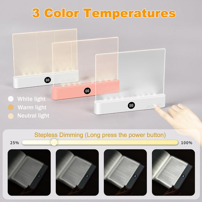 Flat Book Light, Rechargeable LED Reading Light for Reading in Bed at Night