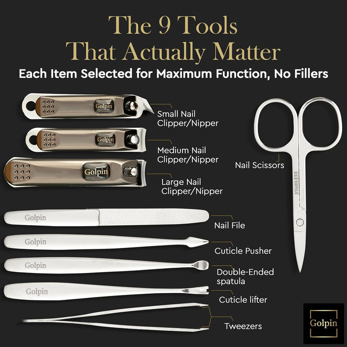 9 Pcs Manicure Set for Men & Women – Stainless Steel