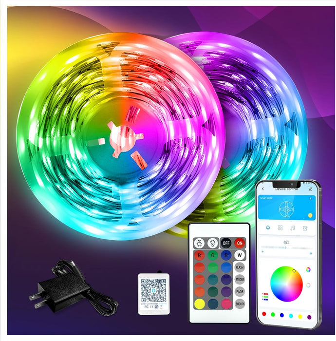 LED Strip Lights 130ft Lights Strip for Bedroom, Desk, Indoor Room Bedroom Birthday Gifts RGB Decor with Remote and 24V Power Supply