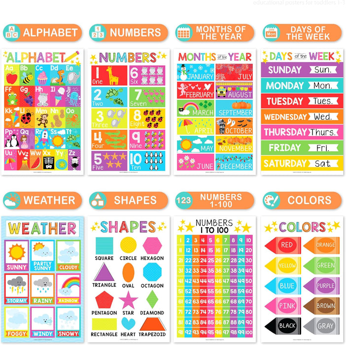 16 Laminated Toddler Learning Posters 1-3 for Preschool Classroom Decor