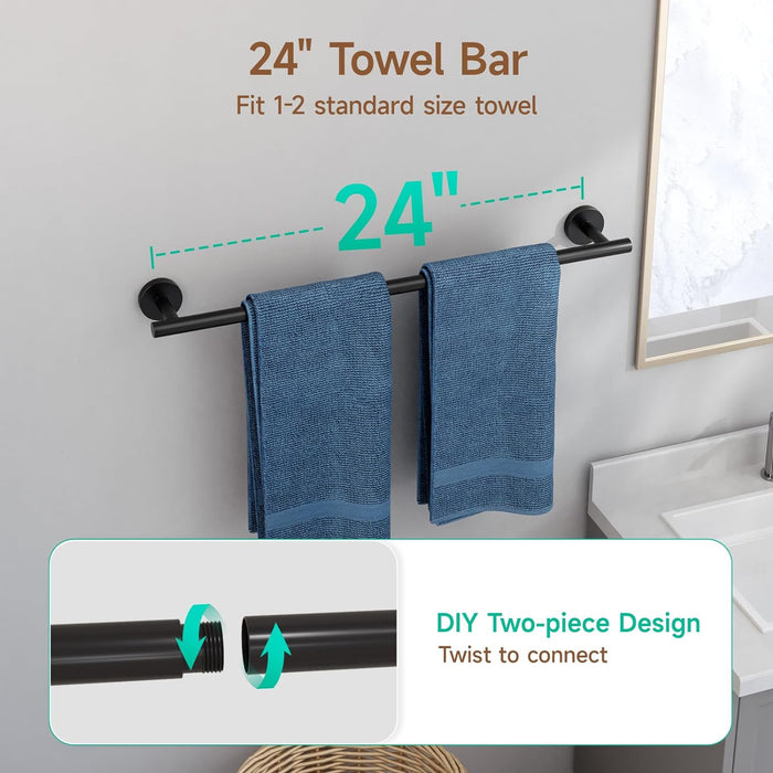 4PCS Matte Black Bathroom Accessories Set, 24-Inch Towel Bar Set