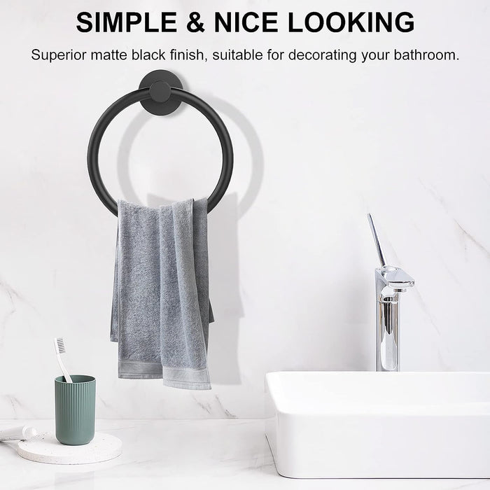 Towel Holder for Bathroom Wall Matte Black Towel Ring
