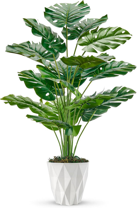 28" Tall Fake Plants, Monstera Plant in White Pot for Office Decor