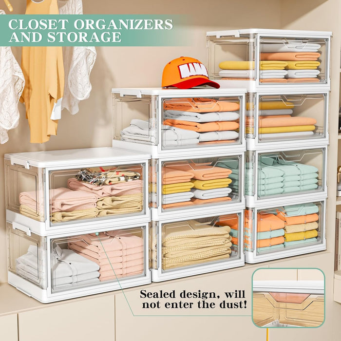 Clear Storage Bins with Lids - 4 Tier 23qt Plastic Stackable Bins