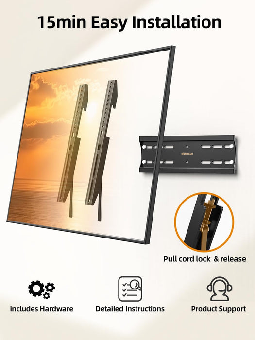 43 50 55 inch Fixed Low Profile TV Wall Mount for 24-65 inch LED/LCD & Flat/Curved TVs, Universal Wall Mount Bracket with Safe Lock, Max VESA 400x400mm, up to 99Lbs & 16 '' Stud