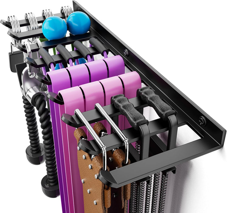 Wall-Mounted Home Gym Equipment Storage Rack for Resistance Bands, Barbell Bars, Cable Attachments, Lifting Belts, Jump 