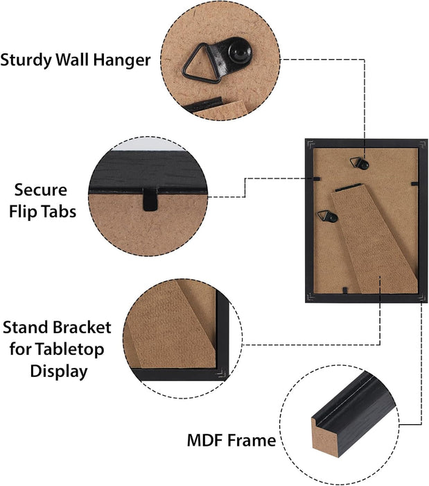 4x6 Picture Frame Set of 15, Black Picture Frames for 4 by 6 Photo