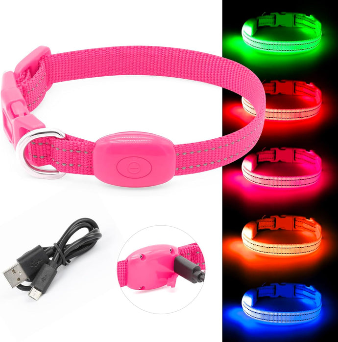 Light Up Dog Collar for Small Dogs & Cats (Pink, XS)